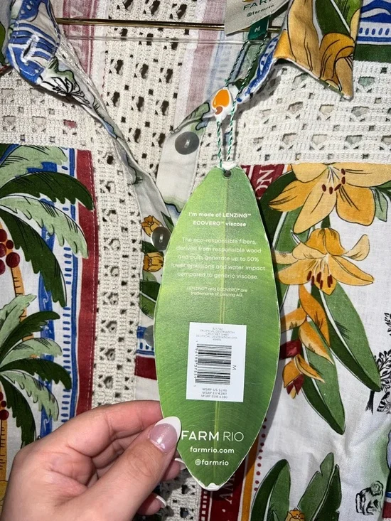 Farm Rio Tropical Destination Crochet Shirt Off White Medium NWT $248 - Picture 11 of 16